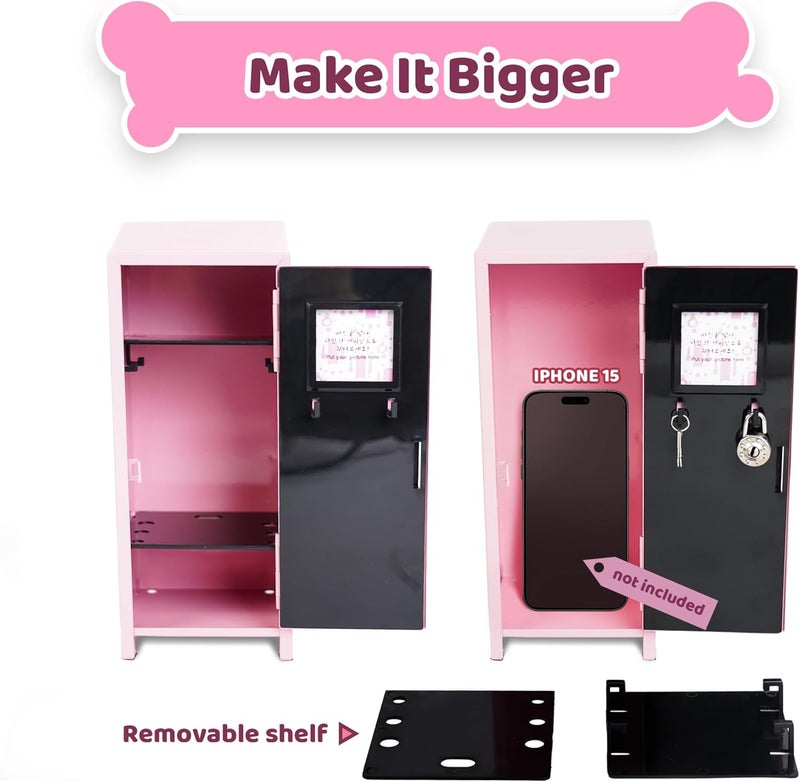 YOBROMini Locker with Lock and 2 Keys, 24PCS Magnetic Stickers, Miniature Storage Locker for Desk, Home, Bedroom, Office, Pink - Image 3